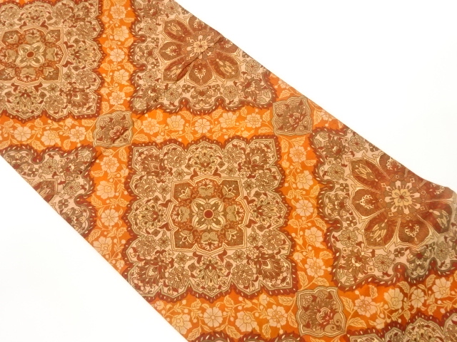 華文に花唐草模様織出し袋帯